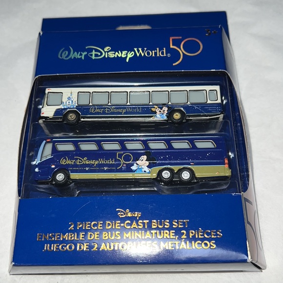 DISNEY Mickey Mouse and Minnie Mouse 50th Anniversary Die Cast Bus Set - Picture 1 of 9
